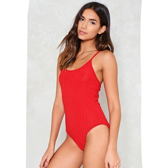 Red Ribbed Bodysuit - Picture 2 of 4